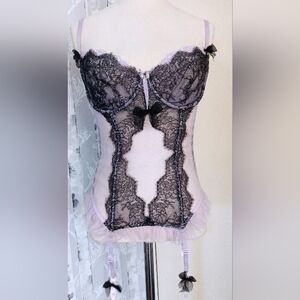 Victoria's Secret Pink And Black Lace Garter Corset 36C